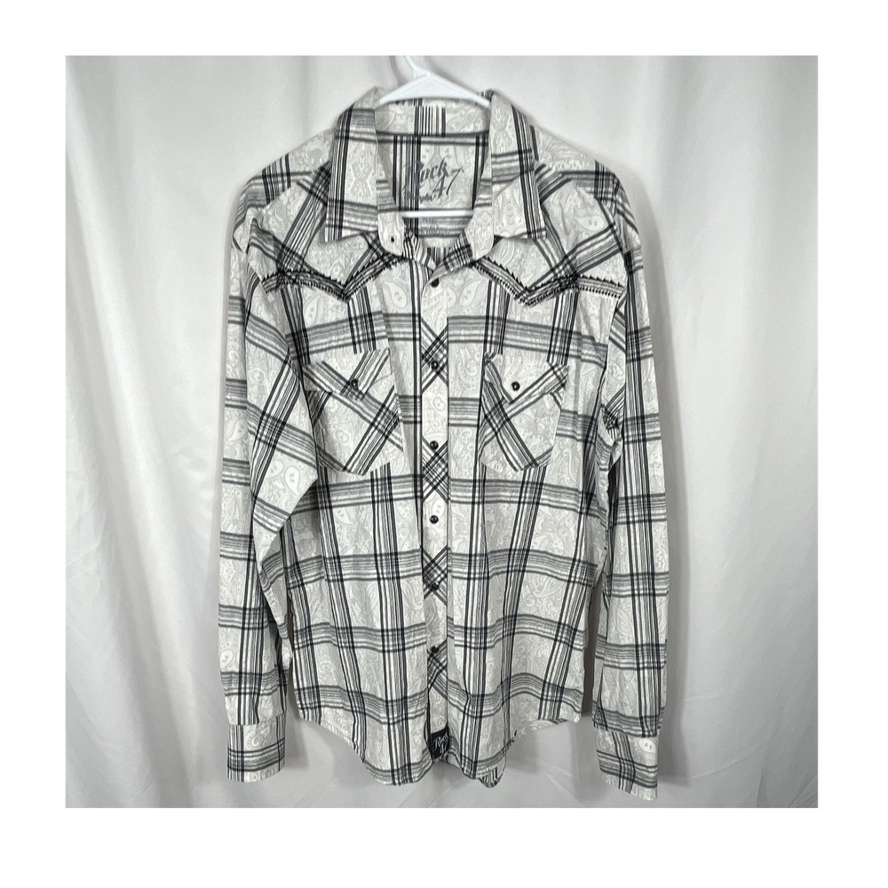 Rock 47 Wrangler Men's Size XXL Long Sleeve Gray/Black‎ Plaid Western Shirt